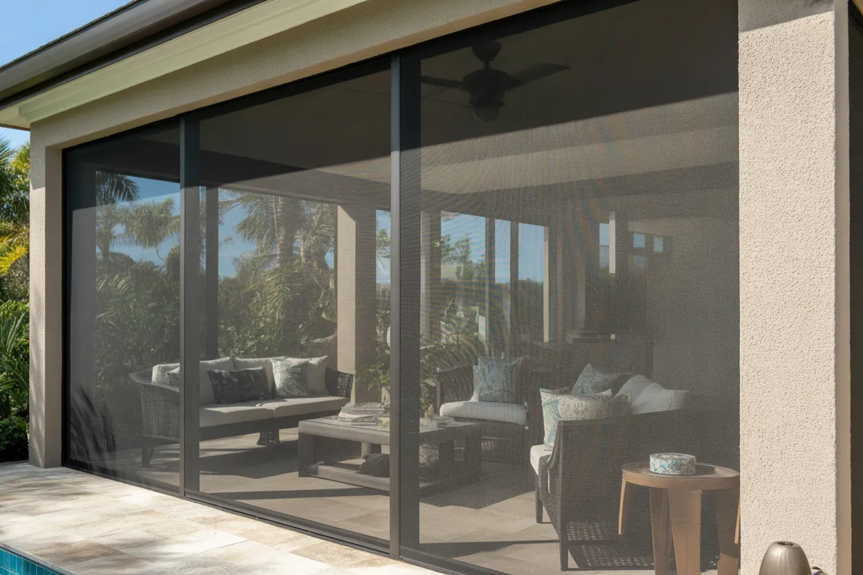 Retractable insect screen on Freeport FL patio