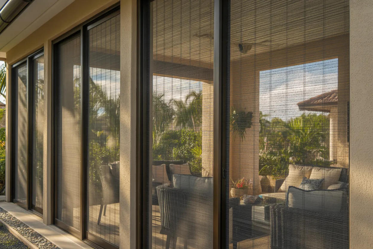 Multi-panel shade screen system on Navarre FL home